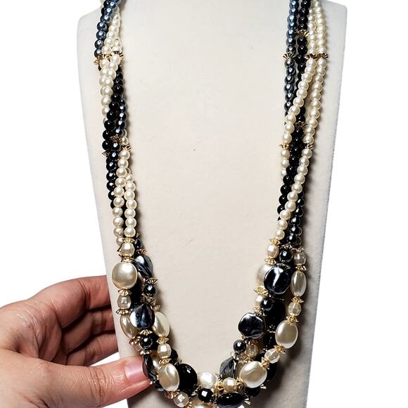 Retro Multi Strand Beaded Twist Necklace Unsigned 20" Vtg - Picture 7 of 8